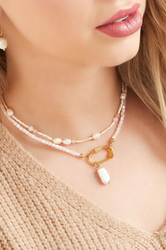 pearl layered necklaces close up portrait
