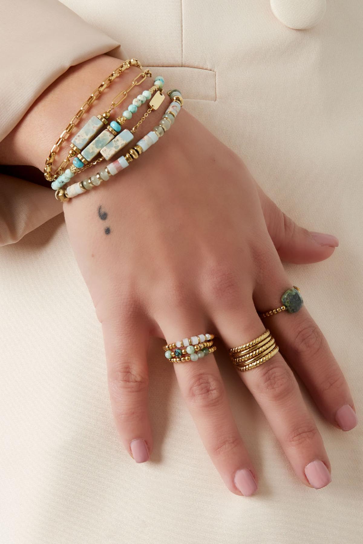 Pierre naturelle - Bague élastique contrastée en hématite