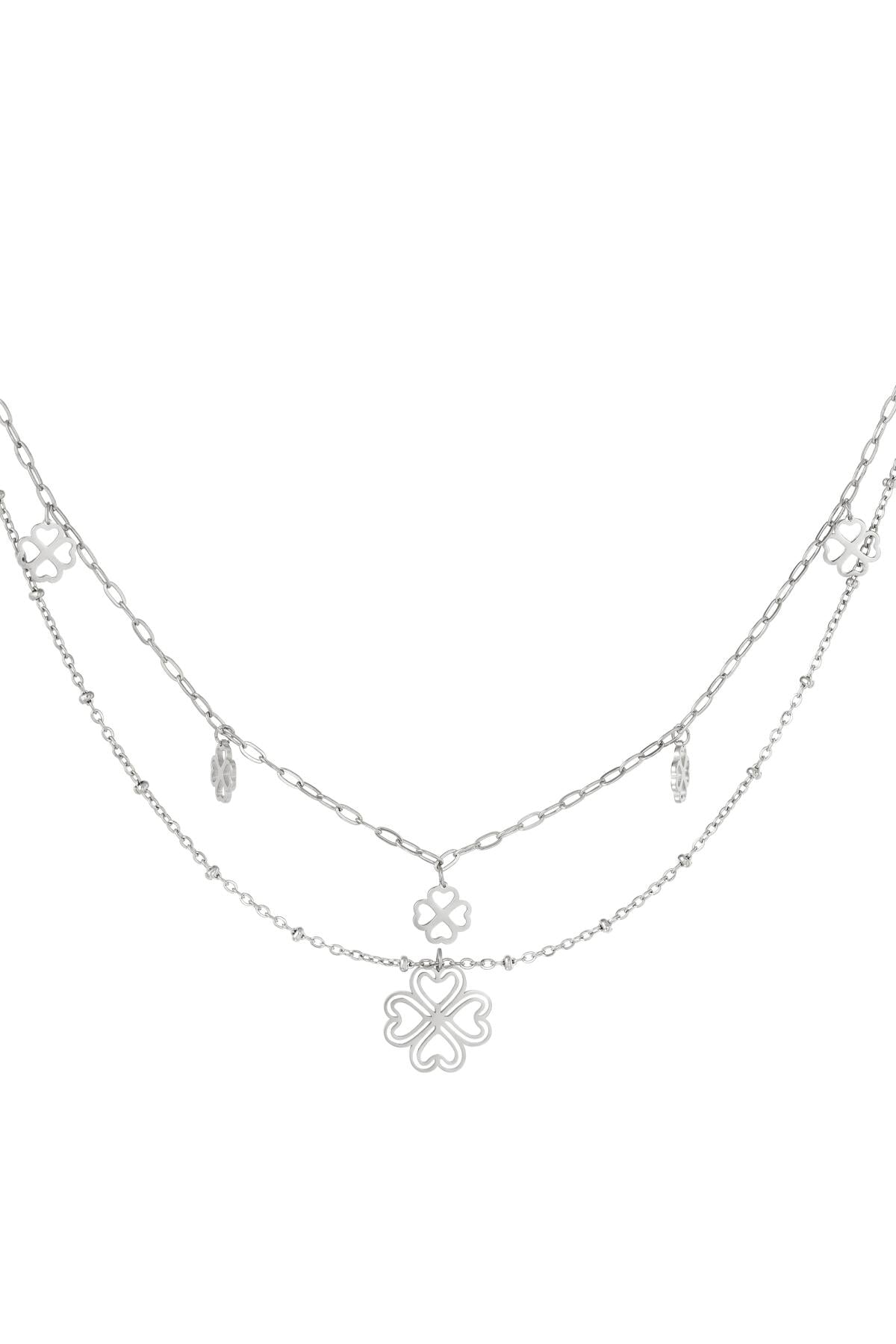 Collier multirangs trèfles argentés