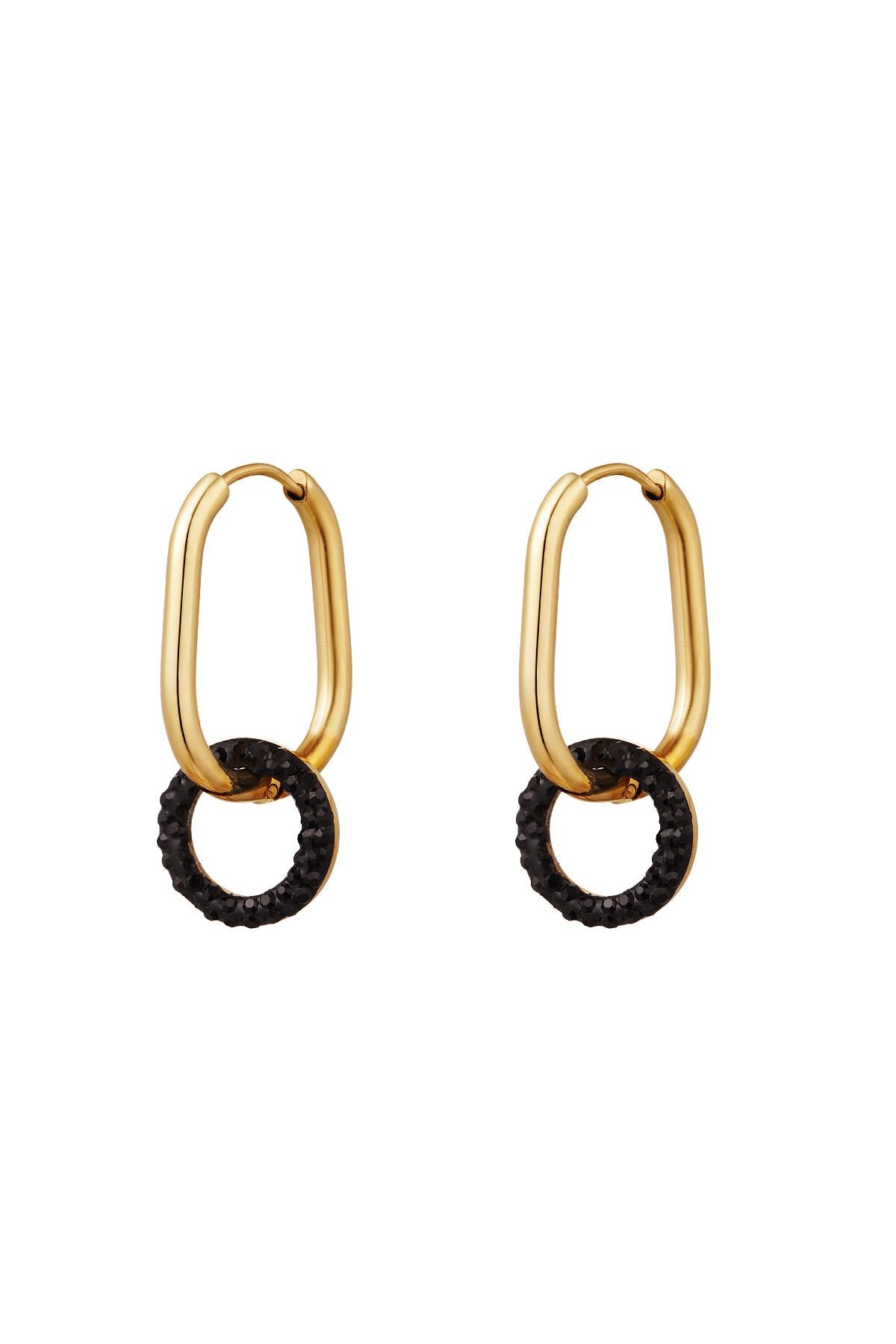 Shiny black and gold circle earrings