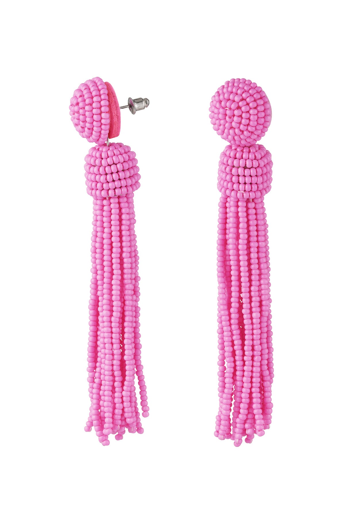Pink tassels statement earrings
