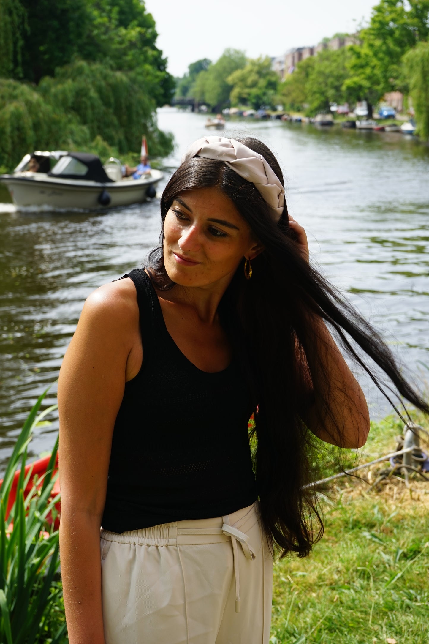 Beige braided look headband