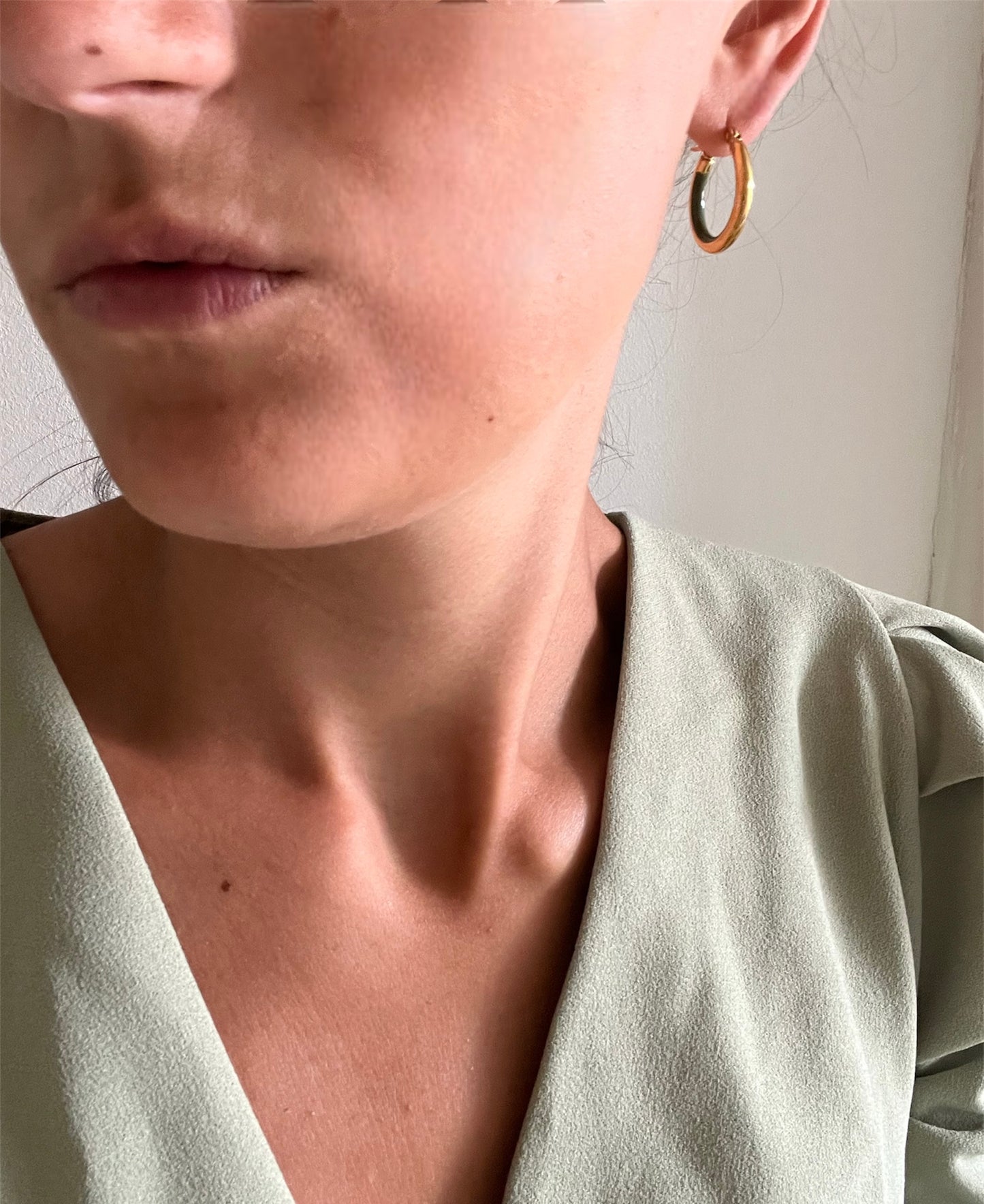 Green accent gold hoops