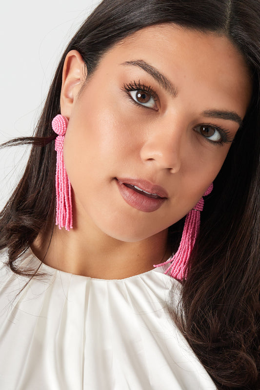 Pink tassels statement earrings