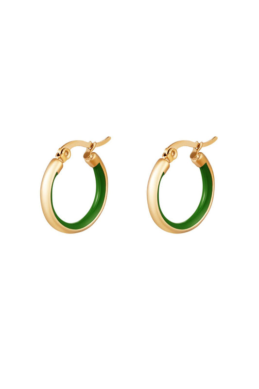 Green accent gold hoops