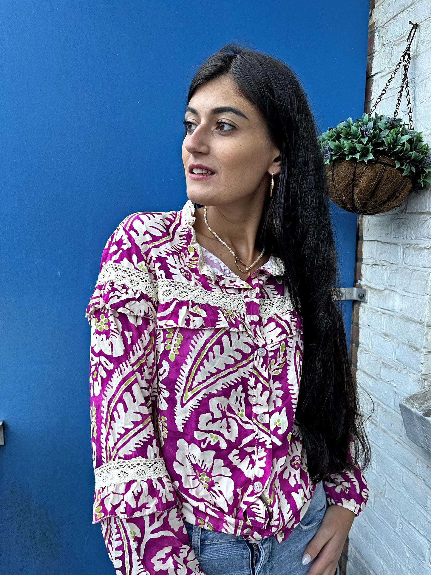 Pink floral viscose blouse