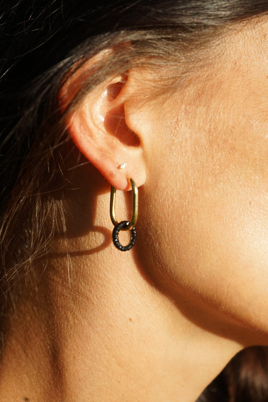Shiny black and gold circle earrings