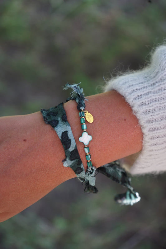 Leopard lint bracelet with beads