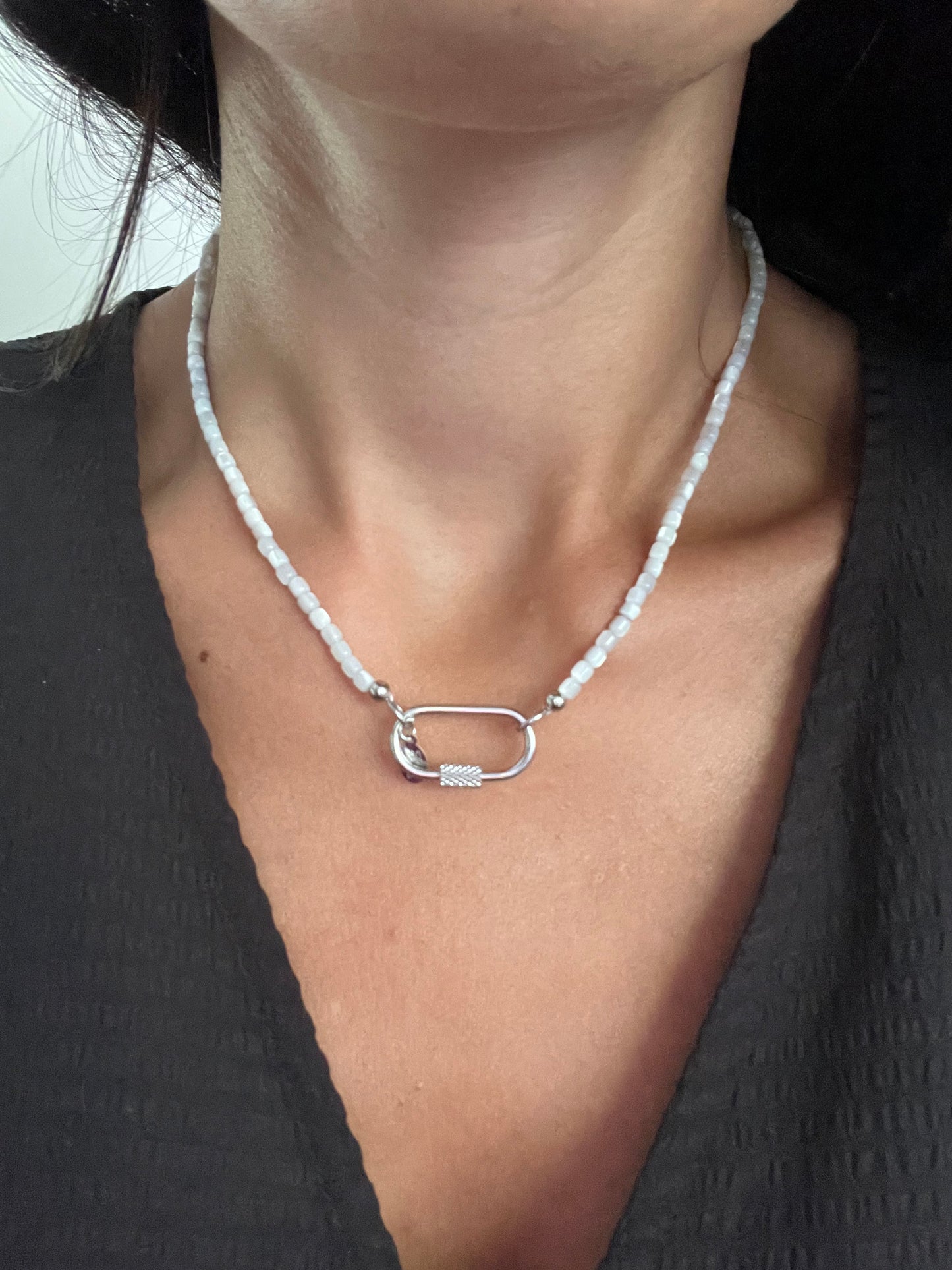 Silver sea shell hook necklace